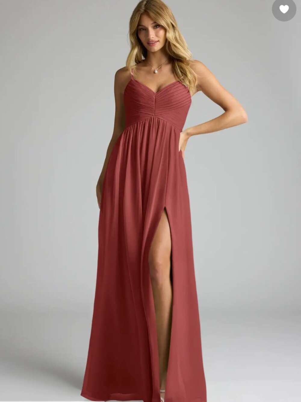 Azazie Alia  Terracotta A-Line Pleated Chiffon Dress